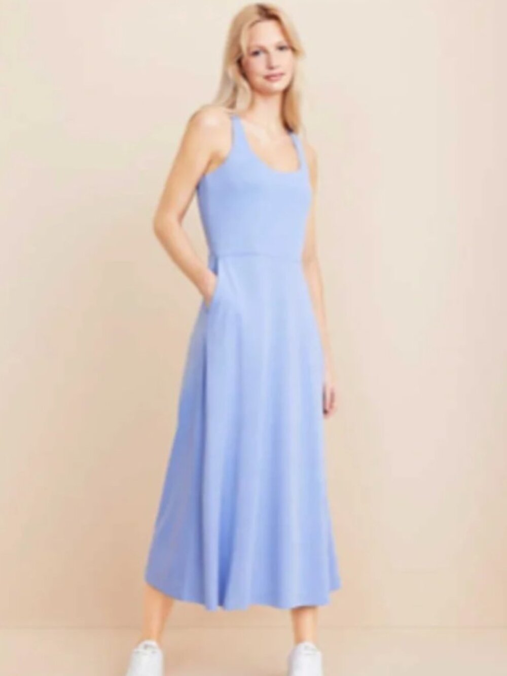 Lou and Grey Dress Sandwash Periwinkle Tank A Line Midi Pocket Dress XL